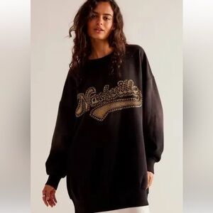 *New* Free People Bali Drifter Nashville Sweatshirt Tunic Beaded Embellish